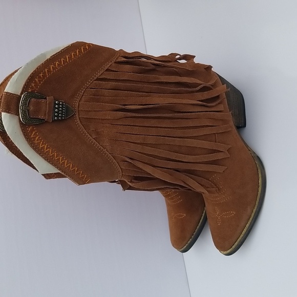 Very Volatile Hillside Tan Fringe Leather Suede Boots 7 - Picture 1 of 10